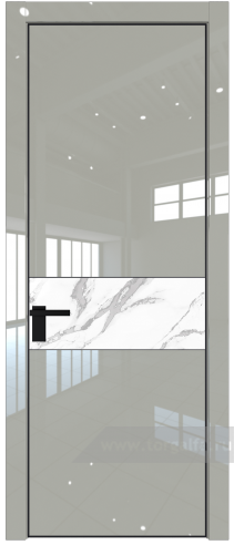 Дверь со стеклом ProfilDoors 17LE Нефи белый узор серебро с кромкой Черный матовый RAL9005 (Галька люкс)