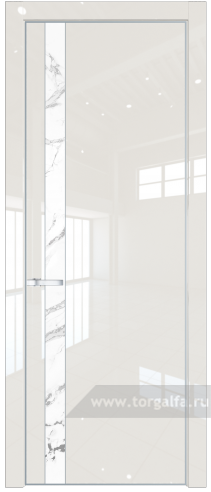 Дверь со стеклом ProfilDoors 18LE Нефи белый узор серебро с кромкой Серебро (Магнолия люкс)