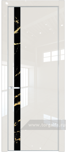 Дверь со стеклом ProfilDoors 18LE Нефи черный узор золото с кромкой Серебро (Магнолия люкс)