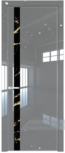 Дверь со стеклом ProfilDoors 18LE Нефи черный узор золото с кромкой Серебро (Грей люкс)