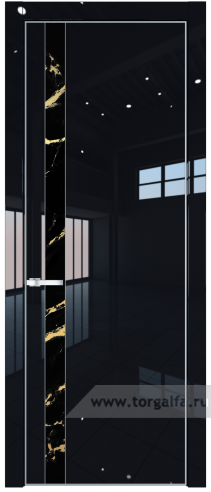 Дверь со стеклом ProfilDoors 18LE Нефи черный узор золото с кромкой Серебро (Черный люкс)