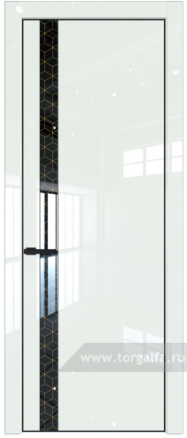 Дверь со стеклом ProfilDoors 18LE Лоран узор золото с кромкой Черный матовый RAL9005 ( ДаркВайт люкс)