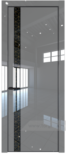 Дверь со стеклом ProfilDoors 18LE Лоран узор золото с кромкой Черный матовый RAL9005 (Грей люкс)
