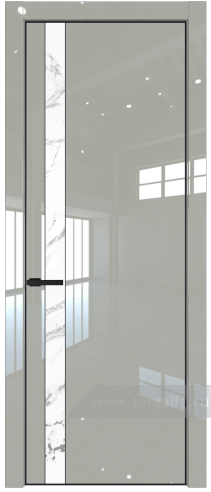 Дверь со стеклом ProfilDoors 18LE Нефи белый узор серебро с кромкой Черный матовый RAL9005 (Галька люкс)