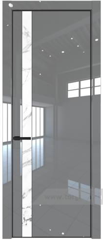Дверь со стеклом ProfilDoors 18LE Нефи белый узор серебро с кромкой Черный матовый RAL9005 (Грей люкс)