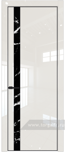 Дверь со стеклом ProfilDoors 18LE Нефи черный узор серебро с кромкой Черный матовый RAL9005 (Магнолия люкс)