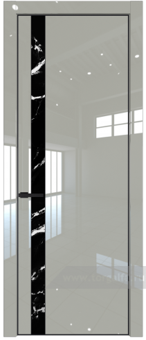 Дверь со стеклом ProfilDoors 18LE Нефи черный узор серебро с кромкой Черный матовый RAL9005 (Галька люкс)