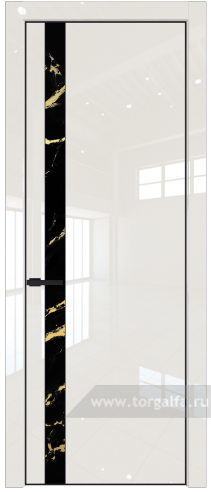 Дверь со стеклом ProfilDoors 18LE Нефи черный узор золото с кромкой Черный матовый RAL9005 (Магнолия люкс)