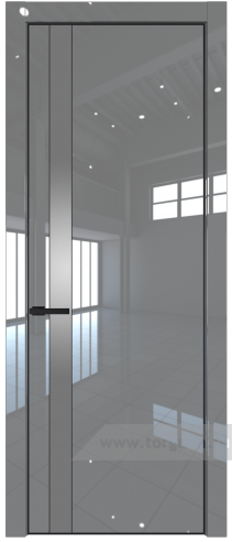 Дверь со стеклом ProfilDoors 18LE Lacobel Серебряный лак с кромкой Черный матовый RAL9005 (Грей люкс)