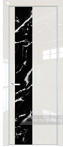 Дверь со стеклом ProfilDoors 19LE Нефи черный узор серебро с кромкой Серебро (Магнолия люкс)