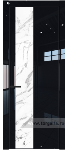 Дверь со стеклом ProfilDoors 19LE Нефи белый узор серебро с кромкой Черный матовый RAL9005 (Черный люкс)
