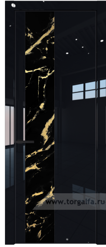Дверь со стеклом ProfilDoors 19LE Нефи черный узор золото с кромкой Черный матовый RAL9005 (Черный люкс)