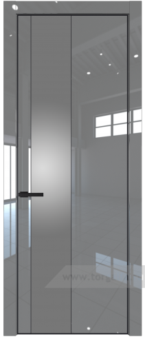 Дверь со стеклом ProfilDoors 19LE Lacobel Серебряный лак с кромкой Черный матовый RAL9005 (Грей люкс)