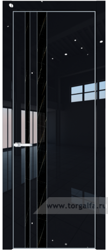 Дверь со стеклом ProfilDoors 20LE Неро мрамор с кромкой Серебро (Черный люкс)