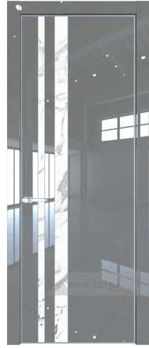 Дверь со стеклом ProfilDoors 20LE Нефи белый узор серебро с кромкой Серебро (Грей люкс)