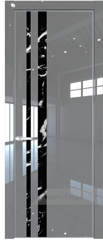 Дверь со стеклом ProfilDoors 20LE Нефи черный узор серебро с кромкой Серебро (Грей люкс)