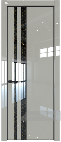 Дверь со стеклом ProfilDoors 20LE Лоран узор золото с кромкой Черный матовый RAL9005 (Галька люкс)