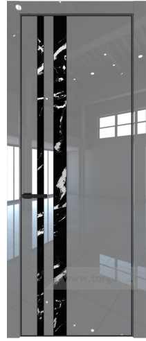 Дверь со стеклом ProfilDoors 20LE Нефи черный узор серебро с кромкой Черный матовый RAL9005 (Грей люкс)