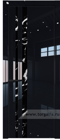 Дверь со стеклом ProfilDoors 20LE Нефи черный узор серебро с кромкой Черный матовый RAL9005 (Черный люкс)
