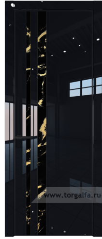 Дверь со стеклом ProfilDoors 20LE Нефи черный узор золото с кромкой Черный матовый RAL9005 (Черный люкс)