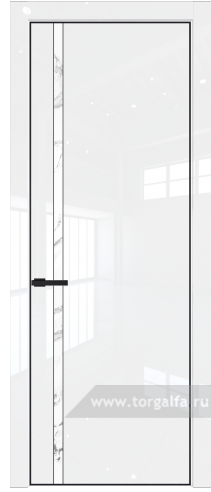 Дверь со стеклом ProfilDoors 21LE Нефи белый узор серебро с кромкой Черный матовый RAL9005 (Белый люкс)