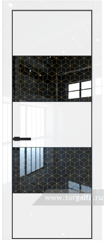 Дверь со стеклом ProfilDoors 22LE Лоран узор золото с кромкой Черный матовый RAL9005 (Белый люкс)