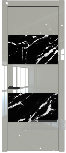 Дверь со стеклом ProfilDoors 22LE Нефи черный узор серебро с кромкой Черный матовый RAL9005 (Галька люкс)