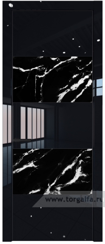 Дверь со стеклом ProfilDoors 22LE Нефи черный узор серебро с кромкой Черный матовый RAL9005 (Черный люкс)