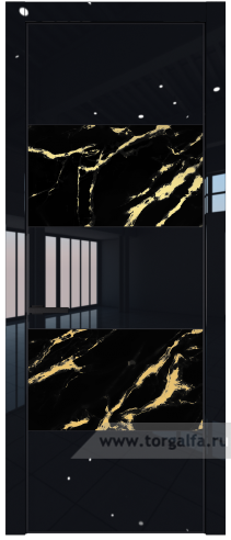 Дверь со стеклом ProfilDoors 22LE Нефи черный узор золото с кромкой Черный матовый RAL9005 (Черный люкс)
