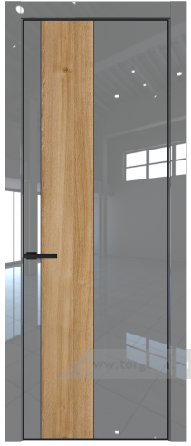 Глухая дверь ProfilDoors 19LE вставка Дуб Карамель с кромкой Черный матовый RAL9005 (Грей люкс)