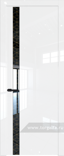 Дверь со стеклом ProfilDoors 18LW Лоран узор золото с молдингом Черный матовый (Белый люкс)