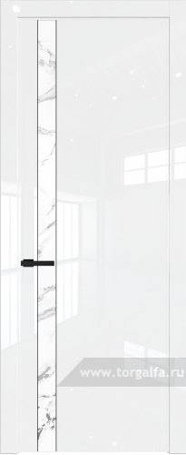 Дверь со стеклом ProfilDoors 18LW Нефи белый узор серебро с молдингом Черный матовый (Белый люкс)