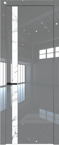 Дверь со стеклом ProfilDoors 18LW Нефи белый узор серебро с молдингом Черный матовый (Грей люкс)
