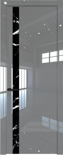 Дверь со стеклом ProfilDoors 18LW Нефи черный узор серебро с молдингом Черный матовый (Грей люкс)