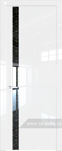 Дверь со стеклом ProfilDoors 18LW Лоран узор золото с молдингом Серебро (Белый люкс)