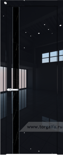 Дверь со стеклом ProfilDoors 18LW Неро мрамор с молдингом Серебро (Черный люкс)