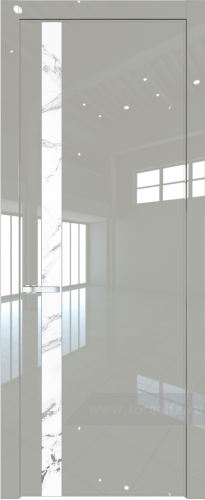 Дверь со стеклом ProfilDoors 18LW Нефи белый узор серебро с молдингом Серебро (Галька люкс)