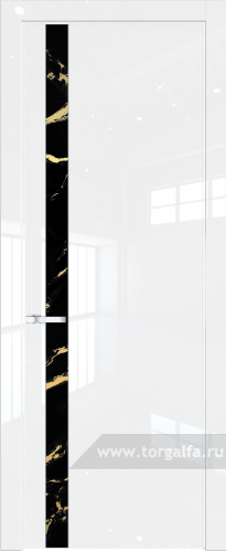 Дверь со стеклом ProfilDoors 18LW Нефи черный узор золото с молдингом Серебро (Белый люкс)