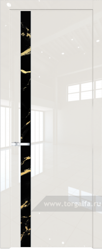 Дверь со стеклом ProfilDoors 18LW Нефи черный узор золото с молдингом Серебро (Магнолия люкс)