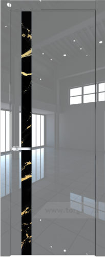 Дверь со стеклом ProfilDoors 18LW Нефи черный узор золото с молдингом Серебро (Грей люкс)