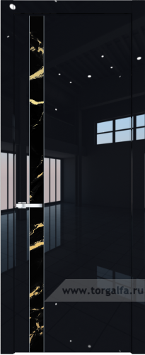 Дверь со стеклом ProfilDoors 18LW Нефи черный узор золото с молдингом Серебро (Черный люкс)