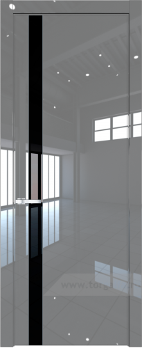 Дверь со стеклом ProfilDoors 18LW Lacobel Черный лак с молдингом Серебро (Грей люкс)