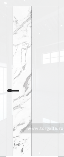 Дверь со стеклом ProfilDoors 19LW Нефи белый узор серебро с молдингом Черный матовый (Белый люкс)