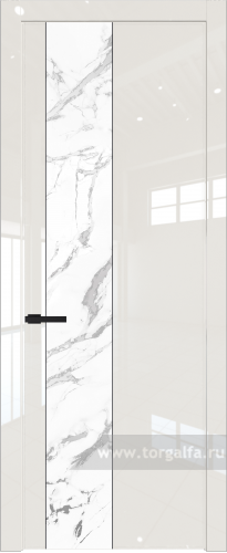 Дверь со стеклом ProfilDoors 19LW Нефи белый узор серебро с молдингом Черный матовый (Магнолия люкс)
