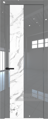 Дверь со стеклом ProfilDoors 19LW Нефи белый узор серебро с молдингом Черный матовый (Грей люкс)