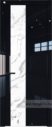 Дверь со стеклом ProfilDoors 19LW Нефи белый узор серебро с молдингом Черный матовый (Черный люкс)