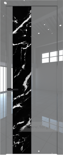 Дверь со стеклом ProfilDoors 19LW Нефи черный узор серебро с молдингом Черный матовый (Грей люкс)