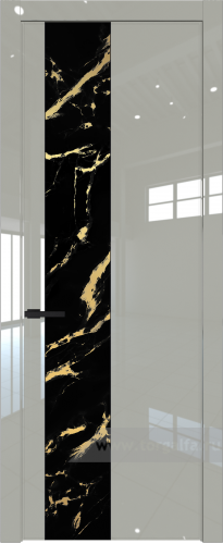 Дверь со стеклом ProfilDoors 19LW Нефи черный узор золото с молдингом Черный матовый (Белый люкс)