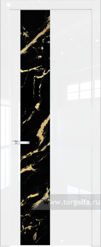 Дверь со стеклом ProfilDoors 19LW Нефи черный узор золото с молдингом Серебро (Белый люкс)
