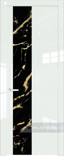Дверь со стеклом ProfilDoors 19LW Нефи черный узор золото с молдингом Серебро ( ДаркВайт люкс)